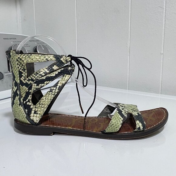 Sam Edelman Snakeskin Ankle Ties Leather Sandals Size 7 1/2” - Picture 2 of 6